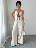 Solid Color Tie Up Vest Wide Leg Pants Suit GZEY-K2529205