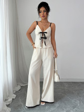 Solid Color Tie Up Vest Wide Leg Pants Suit GZEY-K2529205