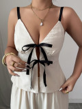 Solid Color Tie Up Vest Wide Leg Pants Suit GZEY-K2529205