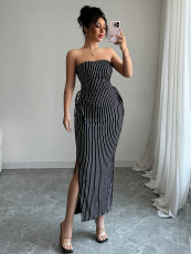 Stripe Tie Up Wrap Chest Maxi Dress GZEY-ZK2419118
