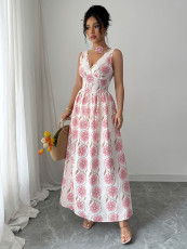 Fashion Print V Neck Maxi Dress GZEY-K2523366
