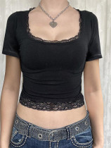 Lace U Neck Solid Color T Shirts GZYU-K2512022