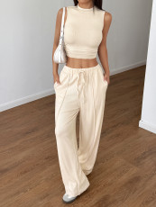 Solid Color Sleeveless T Shirt Two Piece Pants Set GZYU-D2419029