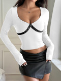 Lace Patchwork Long Sleeve T-Shirt GZYU-K2432040