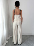 Solid Color Tie Up Vest Wide Leg Pants Suit GZEY-K2529205