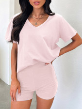 Short Sleeve Loose V Neck Two Piece Shorts Set GZYU-K2449012