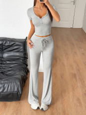 Solid Color Short Sleeve Two Piece Pants Set GZYU-K2519001