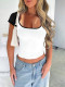 U Neck Solid Color Knits T Shirt GZYU-K2514005