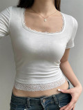 Lace U Neck Solid Color T Shirts GZYU-K2512022