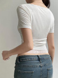 Lace U Neck Solid Color T Shirts GZYU-K2512022