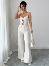 Solid Color Sling Tops Flare Pants Suit GZEY-K2529206
