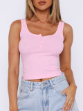 Sleeveless Button Solid Color Tank Tops GZYU-D2412074