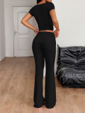Solid Color Short Sleeve Sport Micro Flare Pant Suit GZYU-K2529014