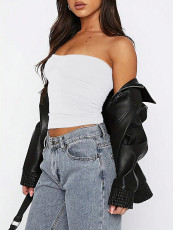 Solid Color Pleated Wrap Chest Tops GZYU-D2512014