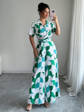 Short Sleeve Lapel Print Wide Leg Jumspuit GZEY-ZK2426004