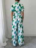Short Sleeve Lapel Print Wide Leg Jumspuit GZEY-ZK2426004