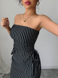 Stripe Tie Up Wrap Chest Maxi Dress GZEY-ZK2419118