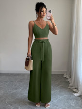 Solid Color Sling Vest Wide Leg Pants 2 Piece Set GZEY-ZK2419088