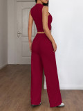 Solid Color Sleeveless T Shirt Two Piece Pants Set GZYU-D2419029
