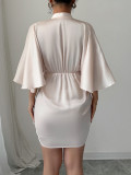 Deep V Neck Corseted Wide Sleeve Midi Dress GZEY-D2343183