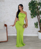 Solid Color Single Shoulder Pleated Maxi Dress GTYZ-7563
