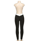 Cross Contrast Color Backless Jumpsuit DLSF-K25Q73474