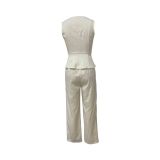 Solid Color V Neck Vest Loose Pants Suit LSD-2487