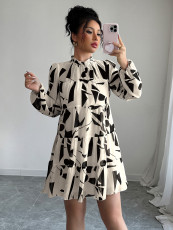 Long Sleeve Print Loose Casual Dress GZEY-D2333035