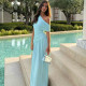 Solid Color Slash Neck Pleated Maxi Dress XEF-K25D71886