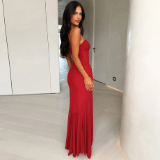 Solid Color Backless Mesh Tube Top Dress GSZM-C25DS013
