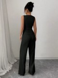 Solid Color V Neck Vest Loose Pants Suit LSD-2487
