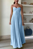 Solid Color Pleated Tube Top Maxi Dress GSNU-8060