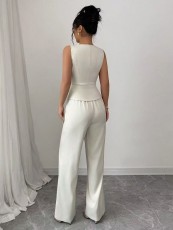 Solid Color V Neck Vest Loose Pants Suit LSD-2487