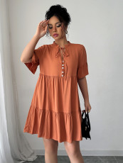 Solid Color Short Sleeve Casual Dress GZEY-D2223005