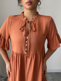 Solid Color Short Sleeve Casual Dress GZEY-D2223005