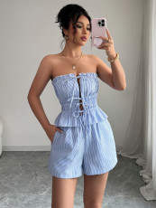 Sexy Tie Up Solid Color 2 Piece Shorts Set GZEY-K2529204