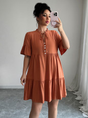 Solid Color Short Sleeve Casual Dress GZEY-D2223005