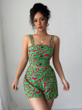 Fashion Print Sleeveless Two Piece Shorts Set GZEY-ZK2329216
