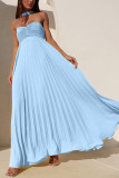 Solid Color Pleated Tube Top Maxi Dress GSNU-8060
