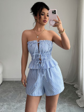 Sexy Tie Up Solid Color 2 Piece Shorts Set GZEY-K2529204