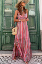Bohemian Print V-Neck Split Maxi Dress GSNU-8018