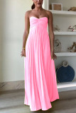 Solid Color Pleated Tube Top Maxi Dress GSNU-8060