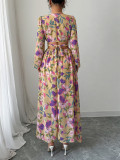 Long Sleeve Print V Neck Maxi Dress GZEY-D2343153