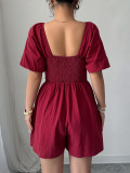 Short Sleeve Solid Color Pleated Romper GZEY-D2316023