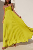 Solid Color Pleated Tube Top Maxi Dress GSNU-8060