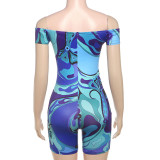 One Shoulder Print Tight Romper XEF-K25Q72563