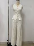 Solid Color V Neck Vest Loose Pants Suit LSD-2487