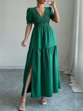 Solid Color V Neck Split Maxi Dress GZEY-D2343180