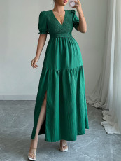 Solid Color V Neck Split Maxi Dress GZEY-D2343180