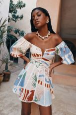 Off Shoulder Print Mini Dress GSNU-8051